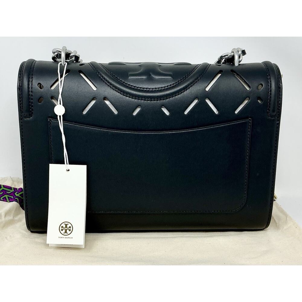 🆕Tory Burch Fleming Diamond Perforated Convertible Shoulder Black Matte Bag NWT - Picture 7 of 16